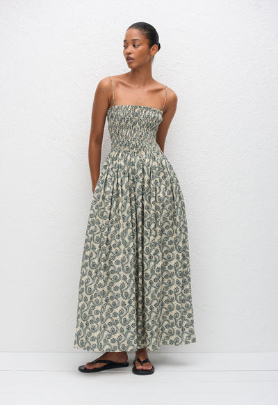 Shirred Bodice Dress - Vine - Matteau