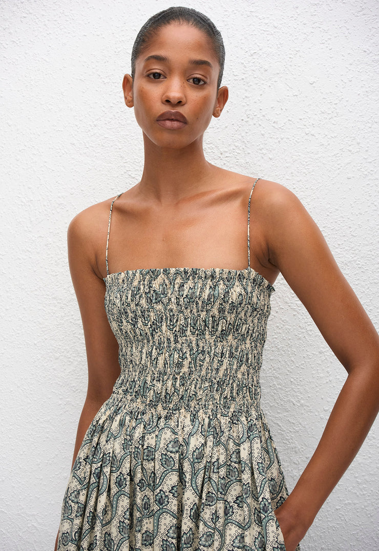 Shirred Bodice Dress - Vine - Matteau