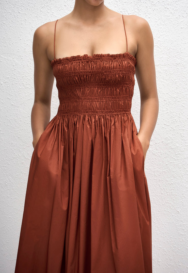 Shirred Bodice Dress - Garnet - Matteau