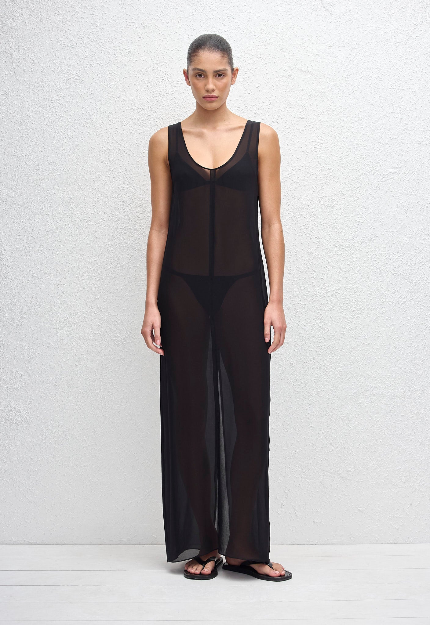 Sheer Overlay Dress - Black - Matteau