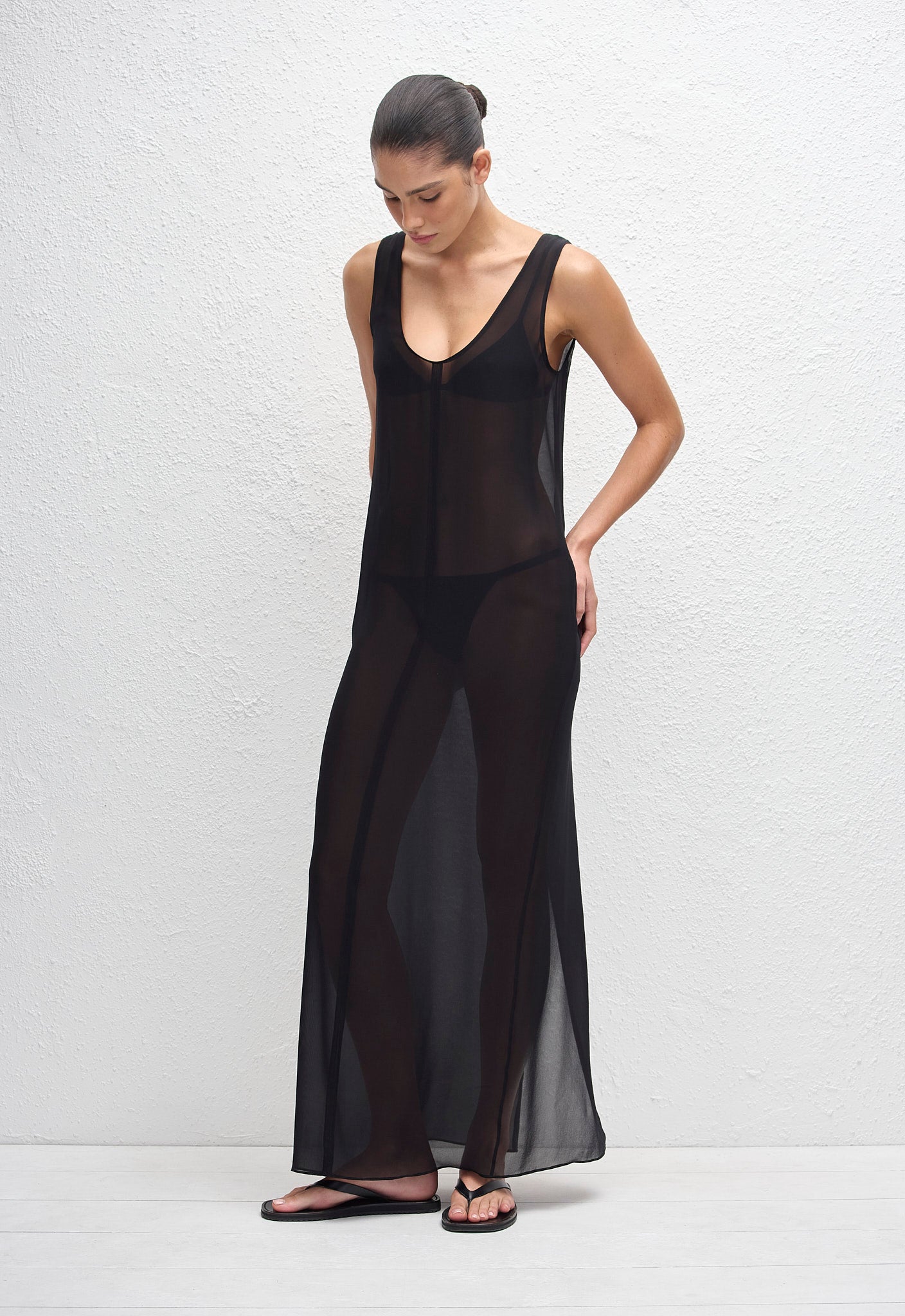 Sheer Overlay Dress - Black - Matteau