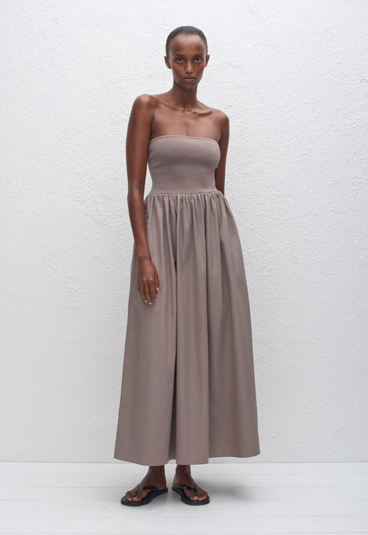 Strapless Knit and Cotton Dress - Taupe - Matteau