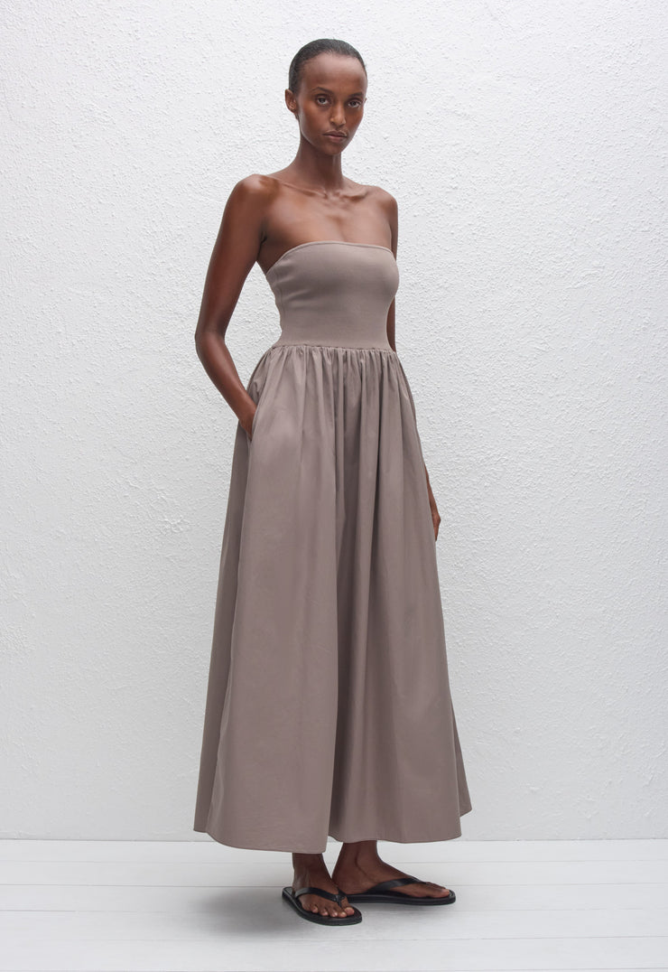 Strapless Knit and Cotton Dress - Taupe - Matteau