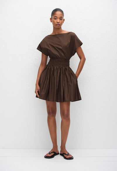 Shirred Waist Mini Dress - Chocolate - Matteau
