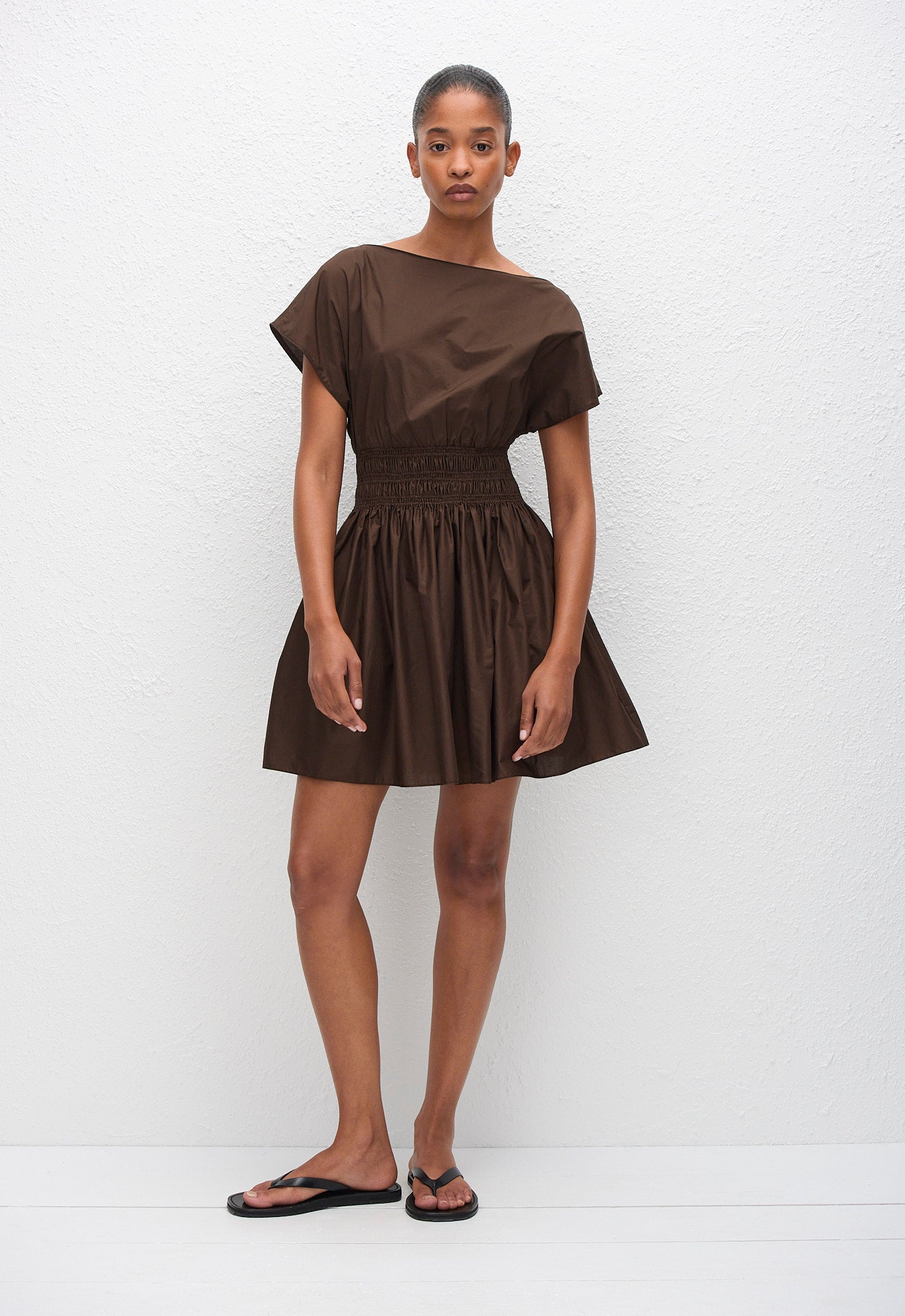 Shirred Waist Mini Dress - Chocolate - Matteau