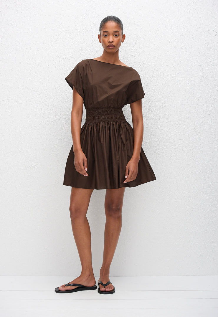 Shirred Waist Mini Dress - Chocolate - Matteau