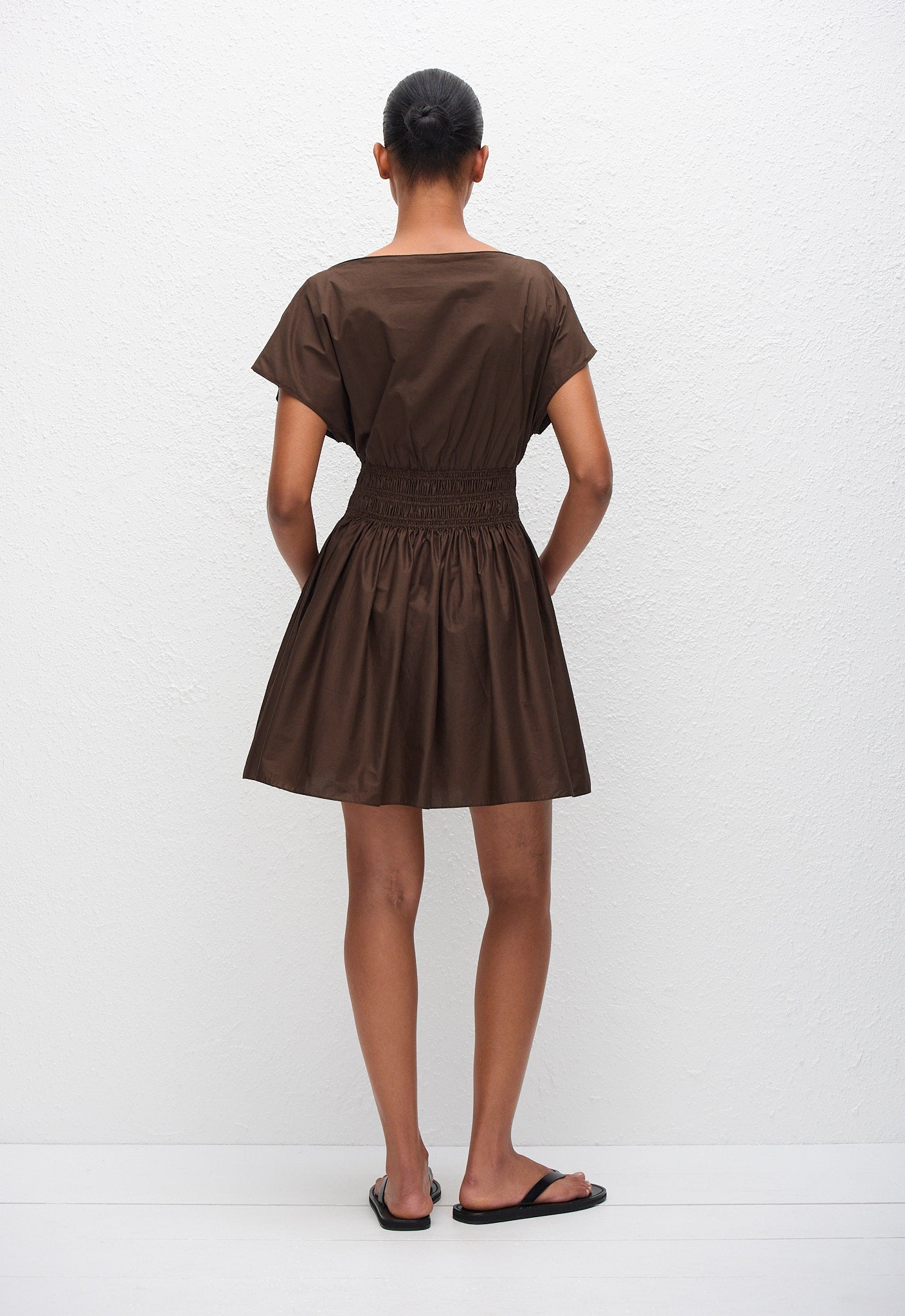 Shirred Waist Mini Dress - Chocolate - Matteau