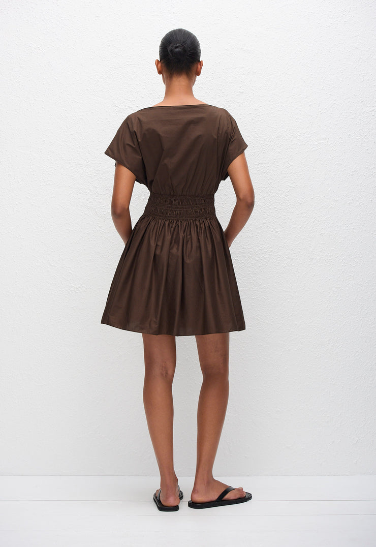 Shirred Waist Mini Dress - Chocolate - Matteau