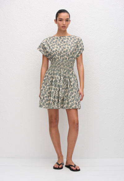 Shirred Waist Mini Dress - Vine - Matteau