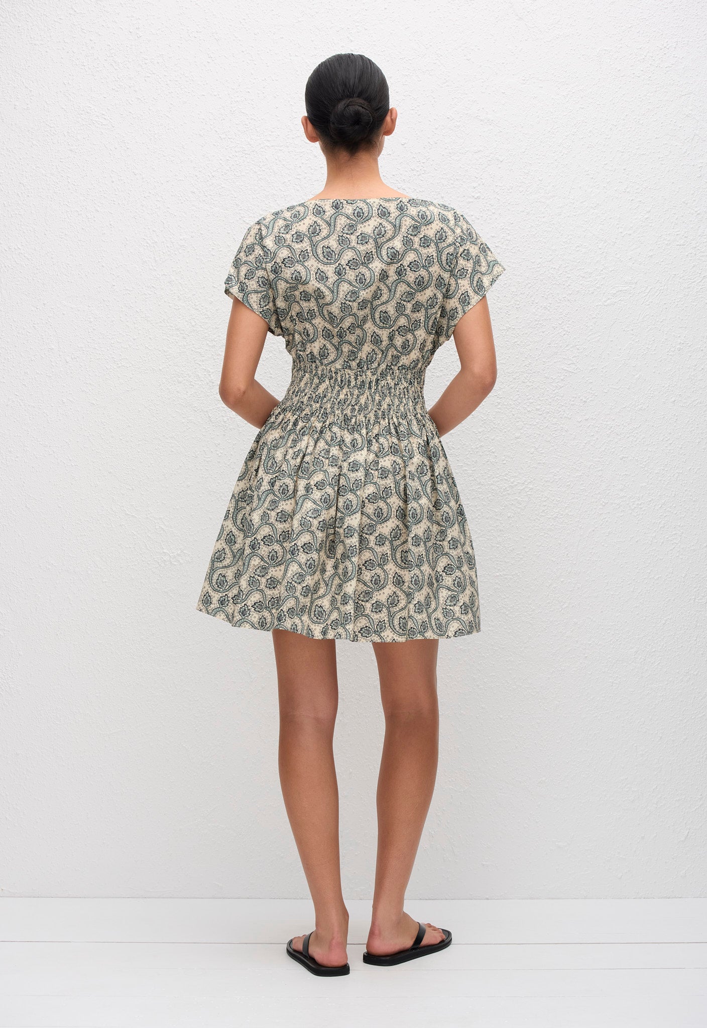 Shirred Waist Mini Dress - Vine - Matteau