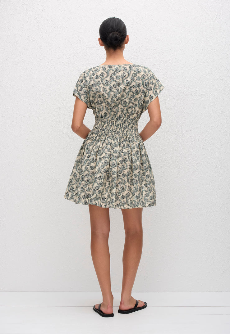 Shirred Waist Mini Dress - Vine - Matteau