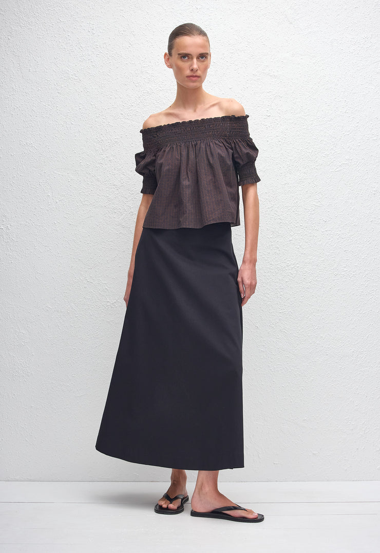 Shirred Off Shoulder Blouse - Nantucket Check - Matteau