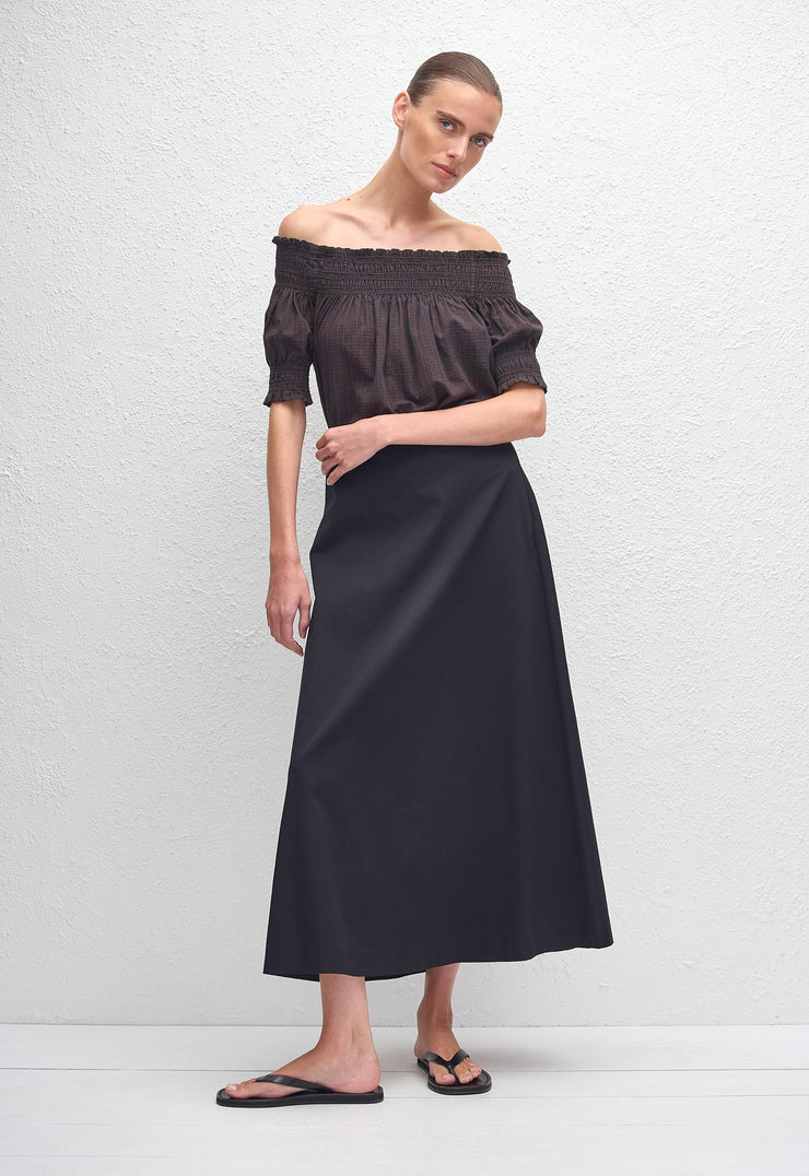 Shirred Off Shoulder Blouse - Nantucket Check - Matteau