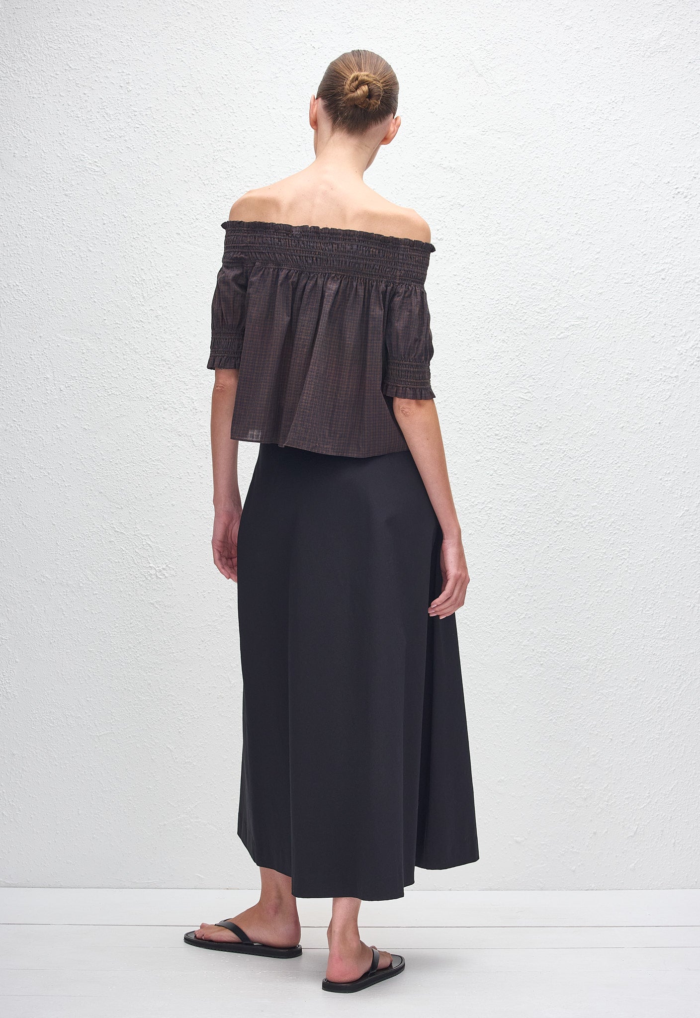 Shirred Off Shoulder Blouse - Nantucket Check - Matteau