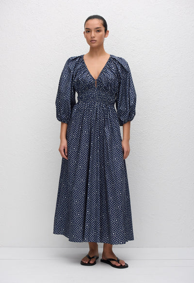 Shirred Plunge Button Dress - Bluebell - Matteau