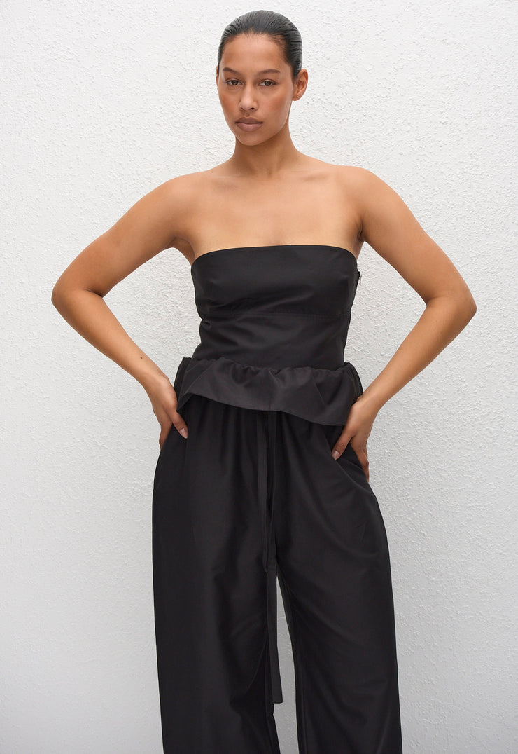Gathered Waist Trouser - Black - Matteau