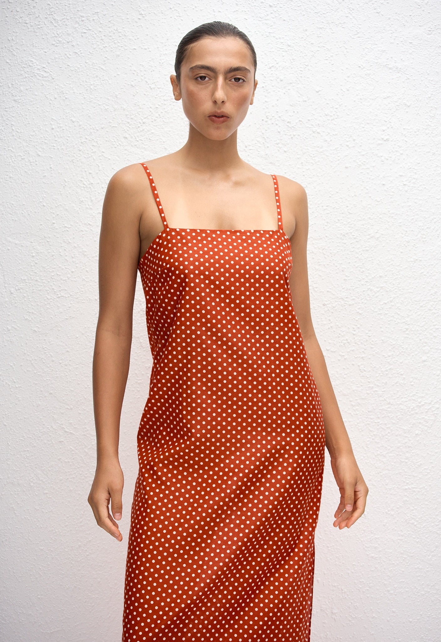 Square Shift Midi Dress - Polka Dot (Tomato) - Matteau