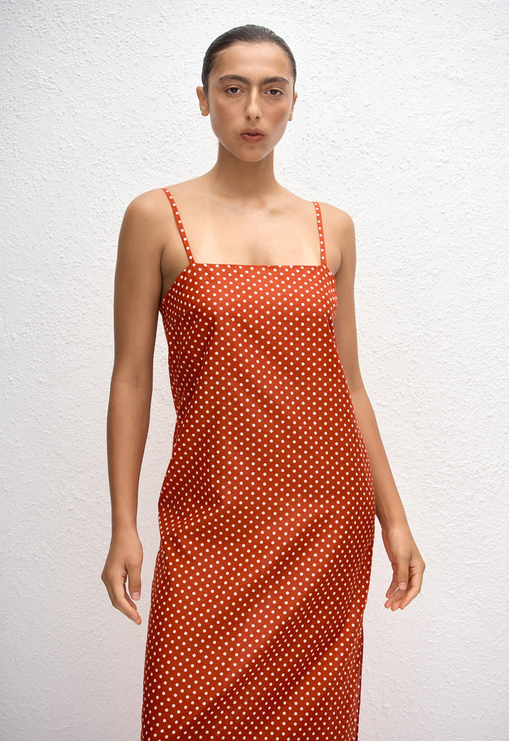 Square Shift Midi Dress - Polka Dot (Tomato) - Matteau