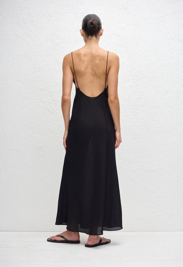 Sheer Wool Bias Dress - Black - Matteau