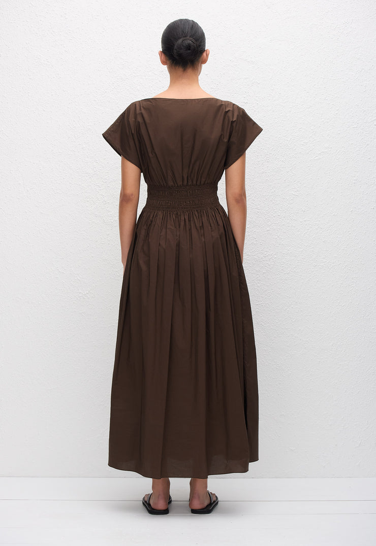Shirred Waist Midi Dress - Chocolate - Matteau