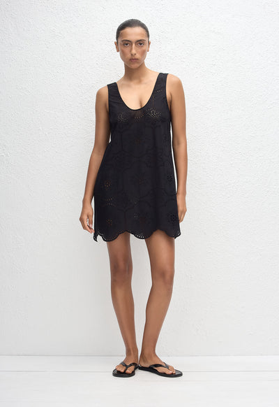 Broderie Tank Mini Dress - Black - Matteau
