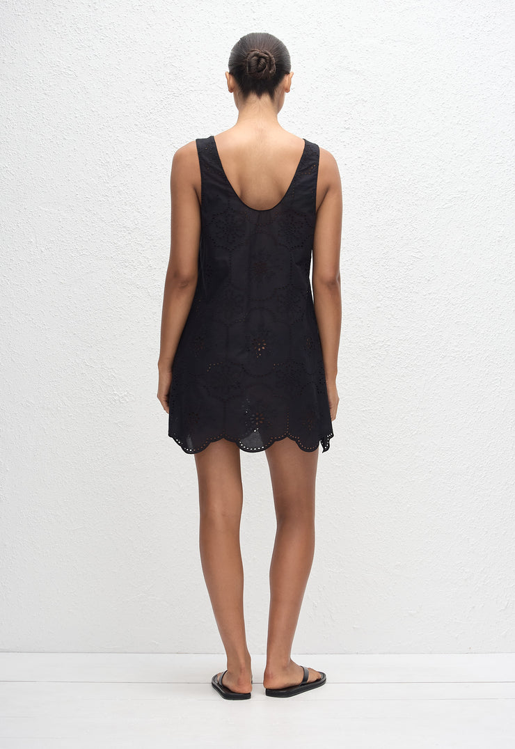Broderie Tank Mini Dress - Black - Matteau
