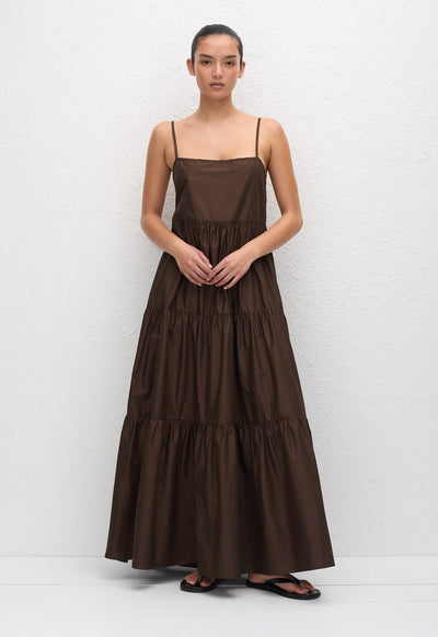 Tiered Low Back Sundress - Chocolate - Matteau