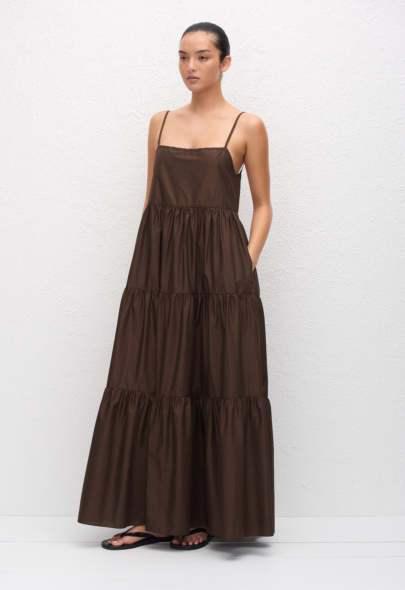 Tiered Low Back Sundress - Chocolate - Matteau