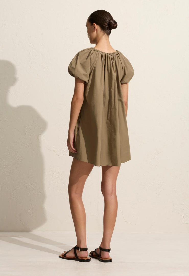 Drawcord Mini Dress - Taupe - Matteau