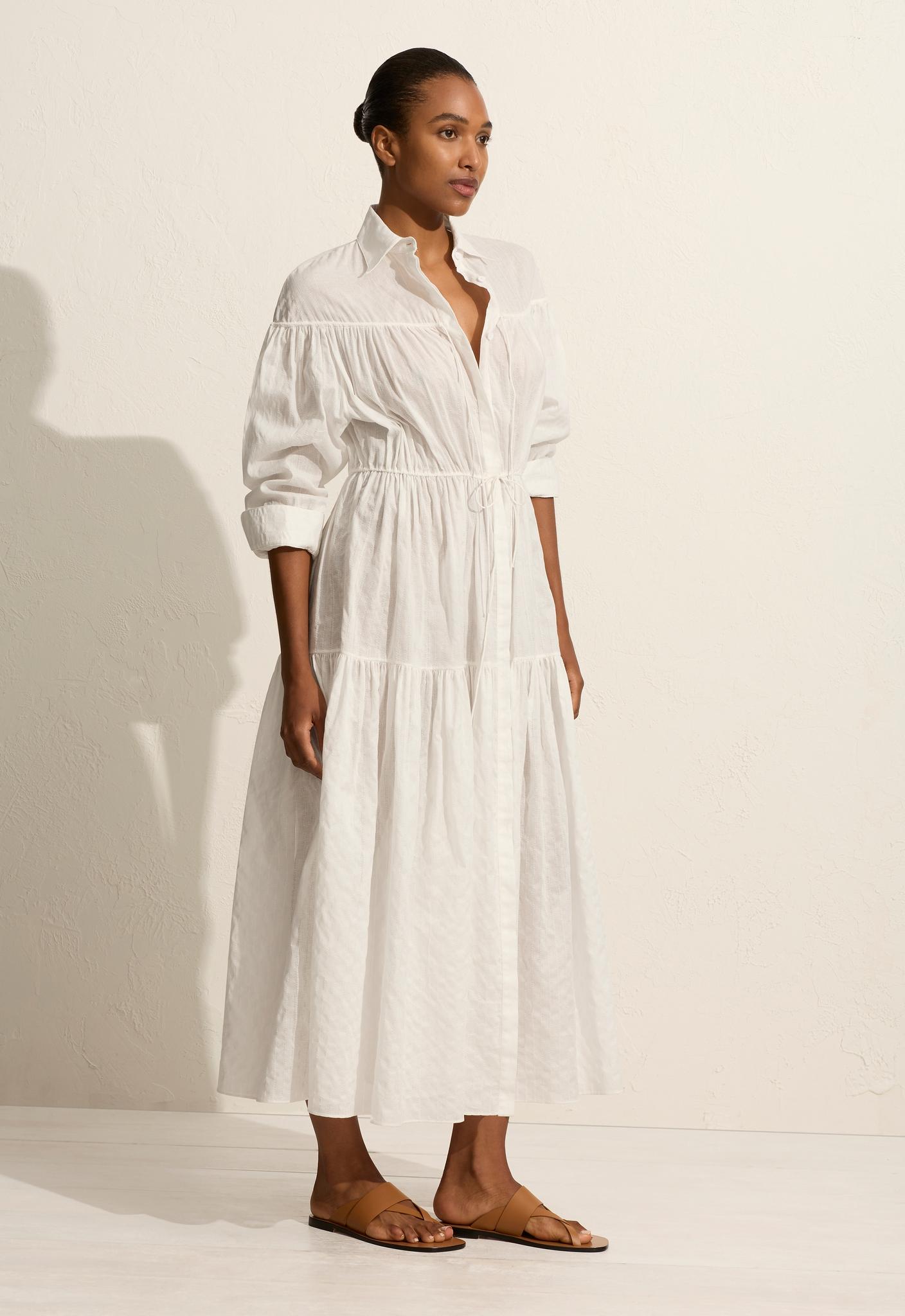 Embroidered Tiered Drawcord Dress - Matteau