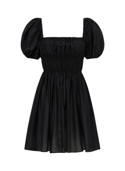 Shirred Peasant Mini Dress Black - Matteau